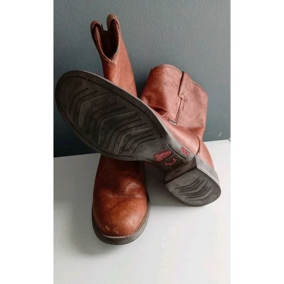 Justin Roper Boots Brown Leather Western Cowboy Pull On Boots Size?